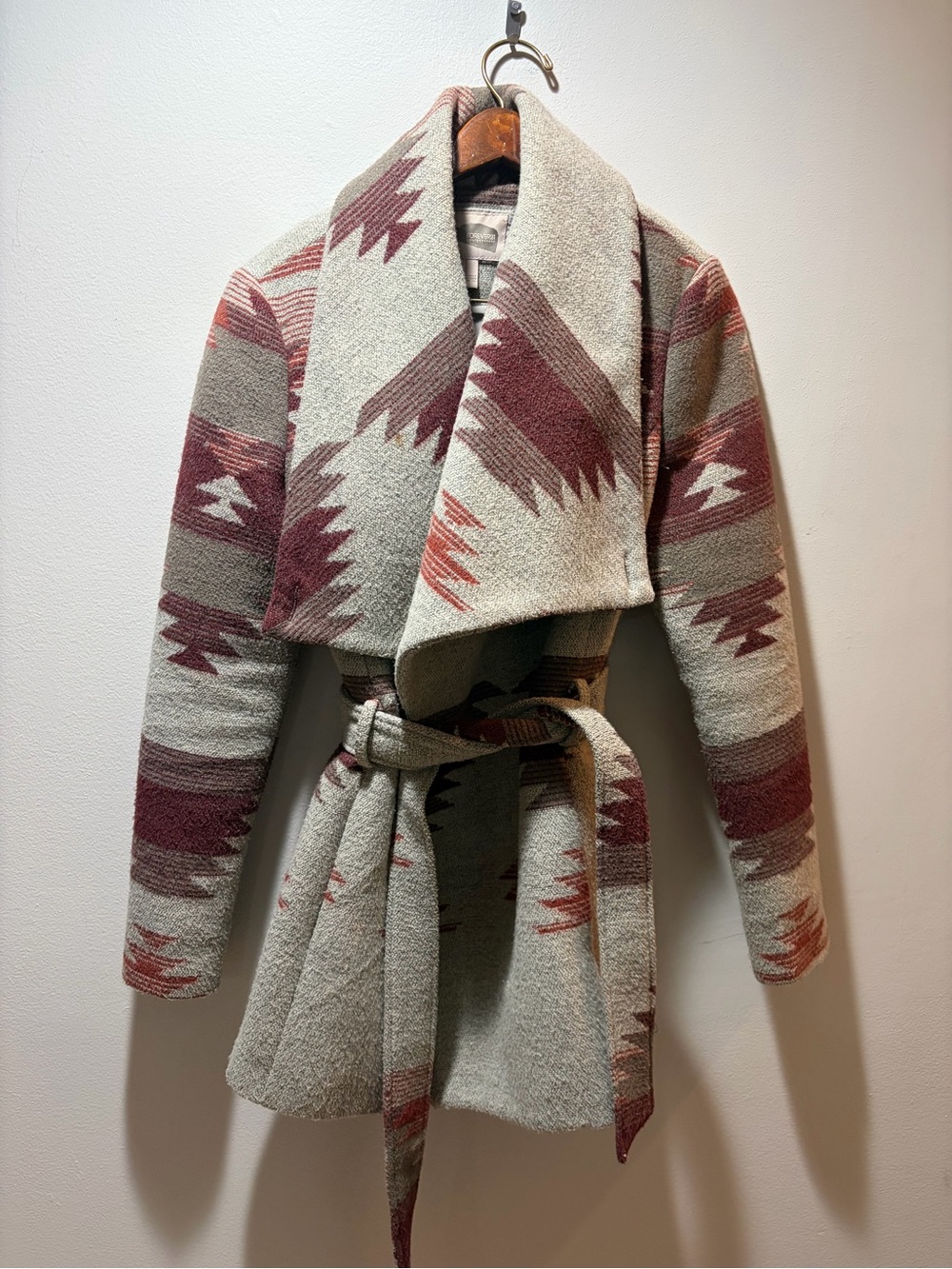Belted Tribal Print Trench Coatigan in Taupe and Rust